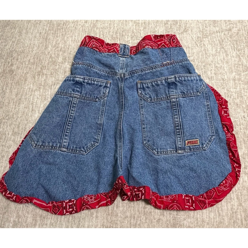 Vintage Funk Denim Wrap Skort Bandana Trim Jean Shorts Y2K Festival OOAK